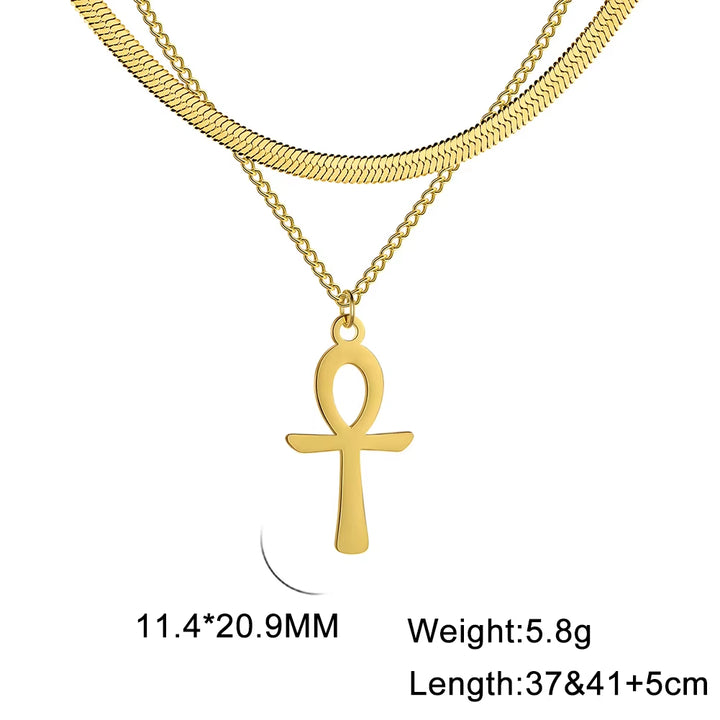 Ankh Cross Egyptian Amulet Necklace Stainless Steel Key of Life Symbol Crucifix Pendant Necklace Women Religion Jewelry